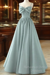 A-Line Sweetheart Neck Satin Beads Blue Long Semi Formal Prom Dress, Blue Formal Dress