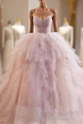 A-Line Sweetheart Neck Tulle Pink Long Semi Formal Prom Dress, Pink Evening Dress