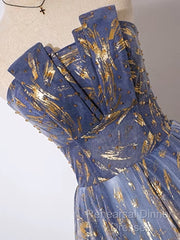 A-Line Tulle Lace Blue Short Semi Formal Prom Dress, Cute Blue Homecoming Dress