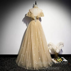 A Line Tulle Long Semi Formal Prom Dresses