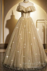 A Line Tulle Long Semi Formal Prom Dresses