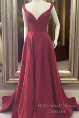 A Line V Neck Red Burgundy Long Semi Formal Prom Dresses, Off The Shoulder Red Burgundy Formal Evening Dresses