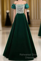 A-Line Velvet Sequin Beads Green Long Semi Formal Prom Dress Evening Dress Elegant
