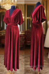 A-Line Velvet V-Neck Formal Dresses Long Bridesmaid Dress