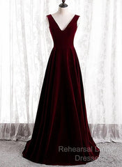A-Line Velvet V-Neckline Sleeveless Long Party Dress Semi Formal Prom Dresses Bridesmaid Dress