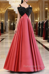 A-Line Watermelon Red Satin Long Semi Formal Prom Dress, Long Formal Dress