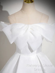 A-Line White Satin Long Semi Formal Prom Dress, White Long Formal Dress