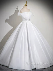A-Line White Satin Long Semi Formal Prom Dress, White Long Formal Dress