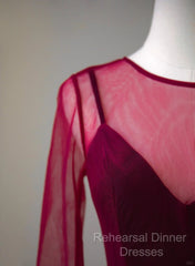 A-Line Wine Red Velvet And Tulle Long Party Dress, Wine Red Evening Dress Semi Formal Prom Dress