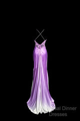 Aesthetic A Line Halter Neckline Lilac Satin Semi Formal Prom Dress Ruffle Long Party Dress