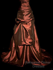 Aesthetic Ball Gown Strapless Burgundy Taffeta Semi Formal Prom Dress Ruffle Long Party Dress