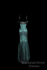 Aesthetic Mermaid Spaghetti Straps Green Semi Formal Prom Dress Long Party Dress