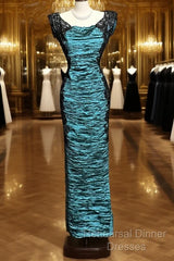 Aesthetic Mermaid Square Neckline Blue Taffeta Semi Formal Prom Dress Ruffle Long Party Dress