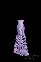 Aesthetic Mermaid Strapless Neckline Grape Taffeta Semi Formal Prom Dress Ruffle Long Party Dress