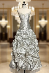 Aesthetic Mermaid Sweetheart Neckline Gray Taffeta Semi Formal Prom Dress Ruffle Long Party Dress