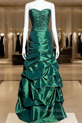 Aesthetic Mermaid Sweetheart Neckline Green Taffeta Semi Formal Prom Dress Ruffle Long Party Dress