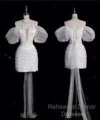 Aesthetic Sheath Off The Shoulder White Sequin Short Wedding Dresses Brides Dresses