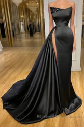 Amazing Long Black Sleeveless Graduation Dresses Semi Formal Prom Dresses With Split Online