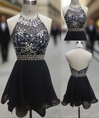 Backless Black Short Evening Prom Dress, Cute Homecoming Dress