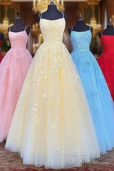 Backless Yellow Pink Blue Red Burgundy Lace Semi Formal Prom Dresses, Backless Lace Formal Evening Bridesmaid Dresses