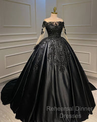 Ball Gown Appliques Long Sleeve Satin Dress