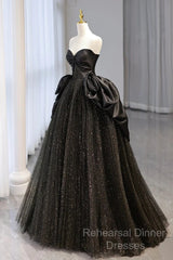 Ball Gown Black Sweetheart Neck Satin Tulle Long Semi Formal Prom Dress