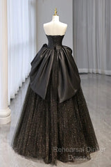 Ball Gown Black Sweetheart Neck Satin Tulle Long Semi Formal Prom Dress