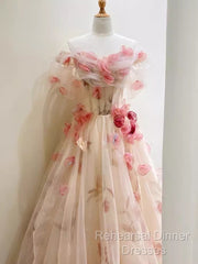 Ball Gown Champagne Floral Semi Formal Prom Dress Long Party Dresses