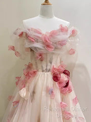 Ball Gown Champagne Floral Semi Formal Prom Dress Long Party Dresses