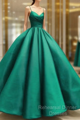 Ball Gown Dresses Satin V-Neck Spagetti Straps