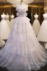 Ball Gown Off Shoulder Tulle Sequin Light Pink Long Semi Formal Prom Dress