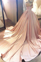 Ball Gown Pink Sweetheart Lace Semi Formal Prom Formal Dress With Court Train