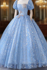 Ball Gown Quinceanera Dresses Princess Dress Performance Sweet 16 Floor Length Short Sleeve Square Neck Polyester With Pearls Appliques