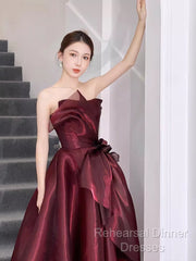 Ball Gown Strapless Burgundy Organza Semi Formal Prom Dresses Evening Dress