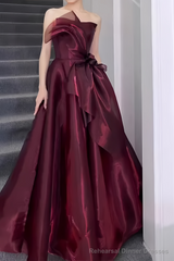 Ball Gown Strapless Burgundy Organza Prom Dresses Long Evening Dress