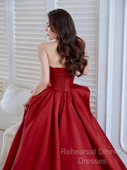 Ball Gown Strapless Burgundy Satin Semi Formal Prom Dresses Evening Dress
