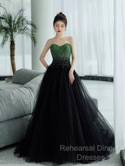 Ball Gown Sweetheart Tulle Black Semi Formal Prom Dresses Evening Dress