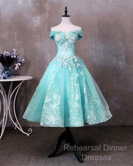 Ball Gown Tea Length Off The Shoulder Embroidery Dress