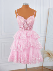 Ball-Gown Tulle V-neck Appliques Lace Corset Short/Mini Dress