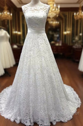 Bateau A-Line Lace Sash Bowknot Sleeveless Wedding Dress