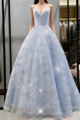 Beaded Tulle Semi Formal Prom Dresses Ball Gown Plunge Neck