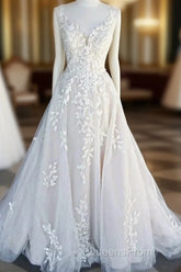 Beautiful A-Line V-Neck Floor Sweeping Skirt With Lace Wedding Dress