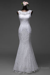 Beautiful Appliques Court Train Lace up Pure White Mermaid Wedding Dress