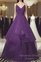Beautiful Dark Purple Tulle Layers Formal Gown, Purple Evening Party Dresses