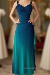 Beautiful Gradient Blue Glitter Chiffon Sweetheart Neck Semi Formal Prom Dress Birthday Dress