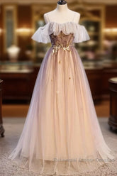 Beautiful Gradient Tulle With Straps Sweetheart Party Dress, A-Line Tulle Evening Dresses Semi Formal Prom Dress