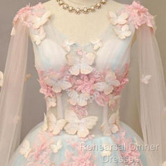 Beautiful Light Blue Long Formal Dress Party Dresses, Unique Blue Semi Formal Prom Dress Gown