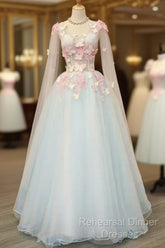 Beautiful Light Blue Long Formal Dress Party Dresses, Unique Blue Semi Formal Prom Dress Gown