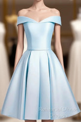 Beautiful Light Blue Satin Sweetheart Homecoming Dress, Blue Short Semi Formal Prom Dress