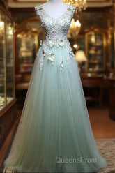 Beautiful Light Green Tulle Long Party Dress, A-Line Floor Length Evening Prom Dress